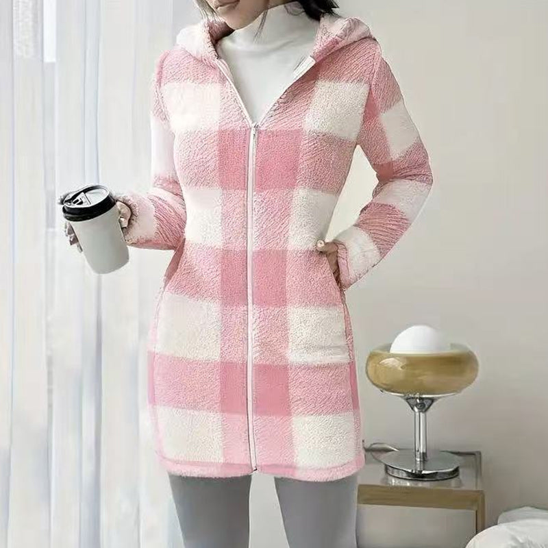 🍂🧥Karierte Kapuzenjacke für Damen mit Reißverschluss✈Versandkostenfrei