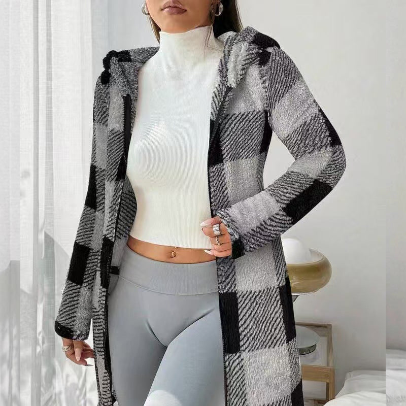 🍂🧥Karierte Kapuzenjacke für Damen mit Reißverschluss✈Versandkostenfrei
