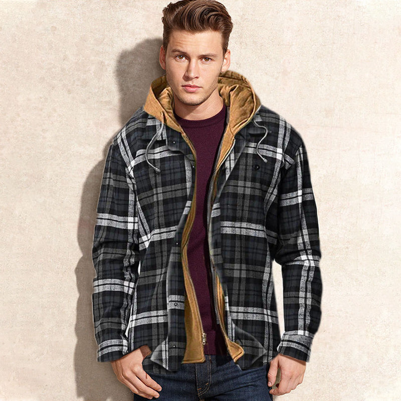 📢🎉50%Rabatt!!!🛍️✨Gesteppte, gefütterte Karojacke mit Kapuze für Herren