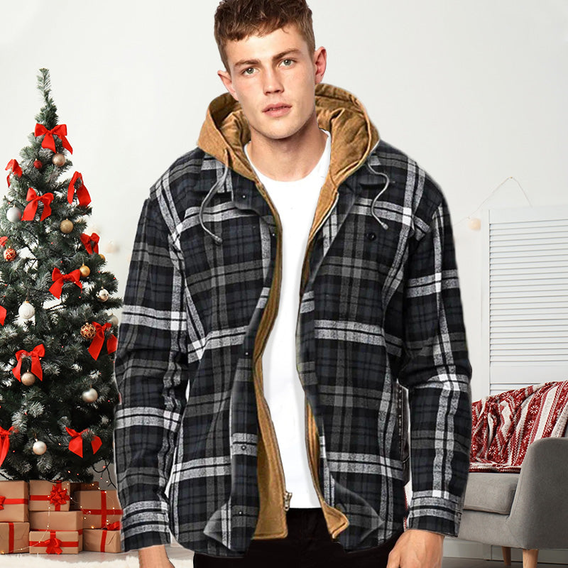 📢🎉50%Rabatt!!!🛍️✨Gesteppte, gefütterte Karojacke mit Kapuze für Herren