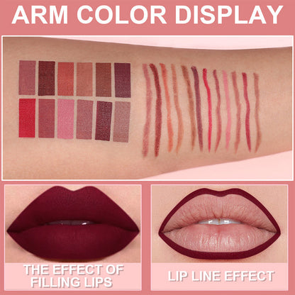 💄 12 Farben – 1 Set – unendliche Style-Möglichkeiten! Das matte Lippenstift- & Lipliner-Set im hochwertigen Holz-Etui bietet alles, was du für perfekt definierte Lippen brauchst. Ob Alltagslook oder Abendglamour – dieses Set macht jeden Look perfekt! ✨🛍️