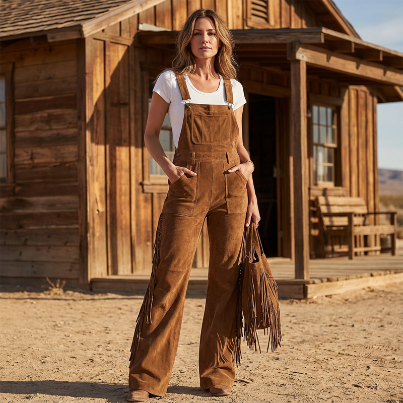 📊 Über 200.000 Verkäufe – Dankeschön mit 50% Rabatt! Retro-Western-Overall aus Wildleder mit Fransen
