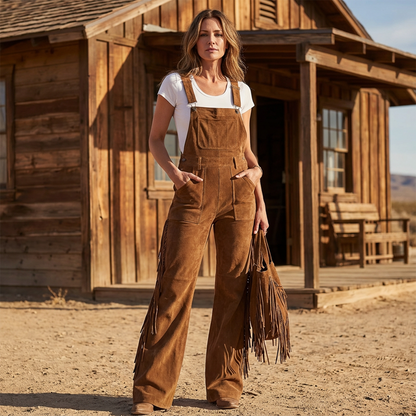📊 Über 200.000 Verkäufe – Dankeschön mit 50% Rabatt! Retro-Western-Overall aus Wildleder mit Fransen