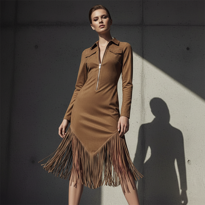 🛒 Wagen halbvoll, Preis halbiert! Retro-Midi-Kleid für Damen mit Reißverschluss und Quaste