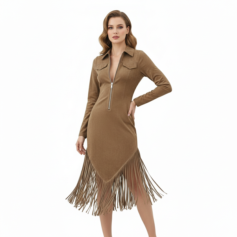 🛒 Wagen halbvoll, Preis halbiert! Retro-Midi-Kleid für Damen mit Reißverschluss und Quaste
