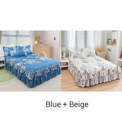 🌹Für jede Jahreszeit geeignet🌹 Romantisches Schlafengehen – 3-teiliger Rüschenbettrock – Eleganter Fall & einfaches Wechseln 【Begrenztes Angebot】🛏️