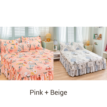 🌹Für jede Jahreszeit geeignet🌹 Romantisches Schlafengehen – 3-teiliger Rüschenbettrock – Eleganter Fall & einfaches Wechseln 【Begrenztes Angebot】🛏️