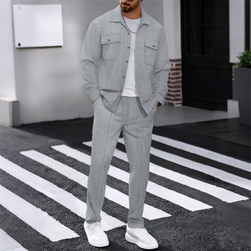 💎 -50% AUF HERREN-SET AUS WAFFEL-BUTTON-DOWN-JACKE UND HOSE! 💎 Waffelmuster, Kordelzug & Bequemer Freizeit-Stil ✨