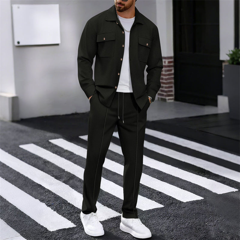 💎 -50% AUF HERREN-SET AUS WAFFEL-BUTTON-DOWN-JACKE UND HOSE! 💎 Waffelmuster, Kordelzug & Bequemer Freizeit-Stil ✨