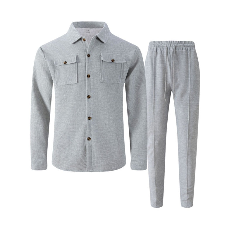 💎 -50% AUF HERREN-SET AUS WAFFEL-BUTTON-DOWN-JACKE UND HOSE! 💎 Waffelmuster, Kordelzug & Bequemer Freizeit-Stil ✨