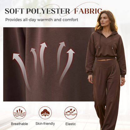 🔥Damen-Set aus kurzem Hoodie und weit geschnittener Hose🔥