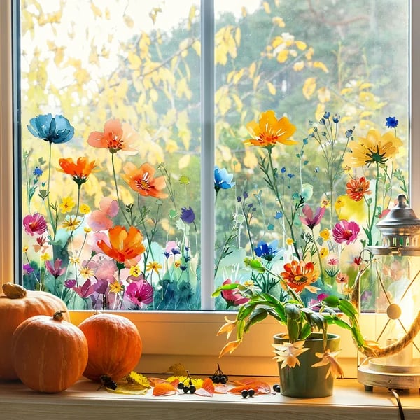 ✨LETZTER TAG VERKAUF 50 % RABATT!💐Bunter Blumenstrauß-Fensteraufkleber🖼️