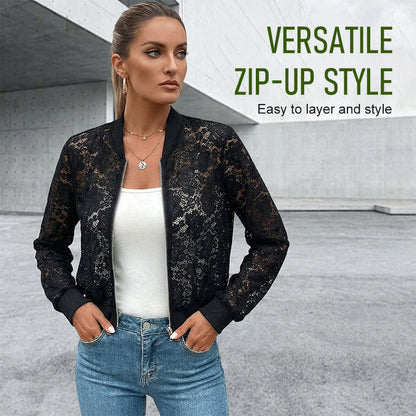 ✨ Neuheiten & Sonderangebote! Leichte Damenjacke aus Spitze mit Reißverschluss – feminin, luftig & vielseitig – perfekt für warme Tage, Strand & Freizeit – ideal für Layering