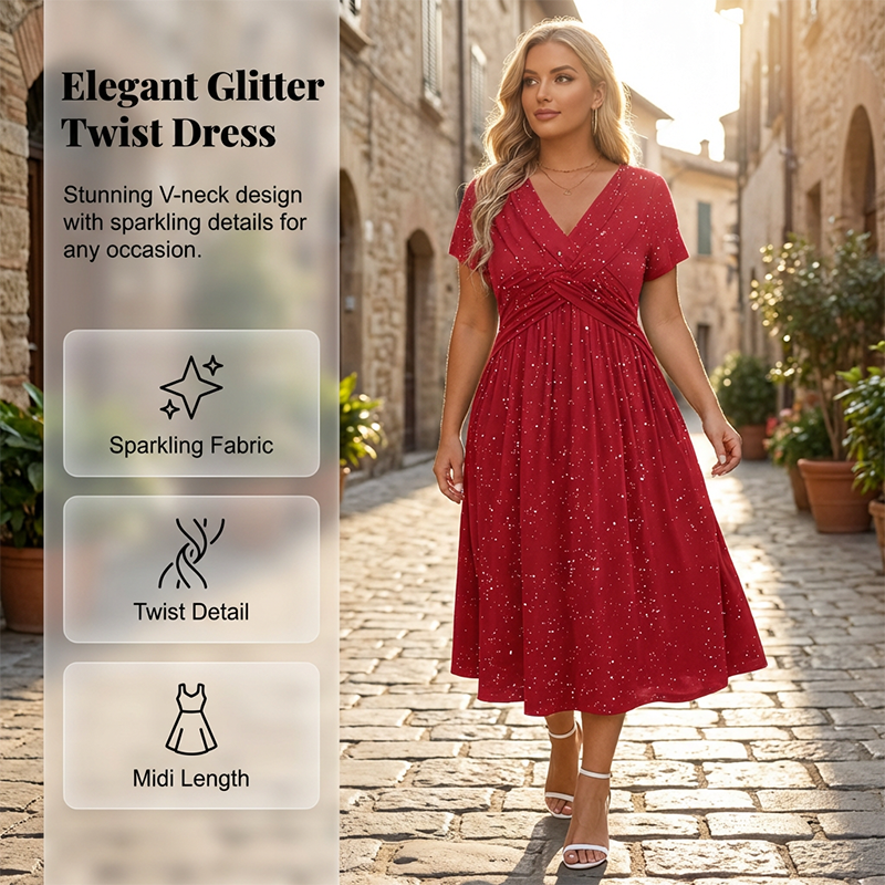 🌺Elegantes Damenkleid mit V-Ausschnitt und gedrehter Vorderseite