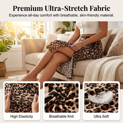 🌞Frühlingserwachen: 50% Rabatt!🌸Figurschmeichelnder High-Waist Rock mit Raffung – Von klassisch Schwarz bis Leo-Chic