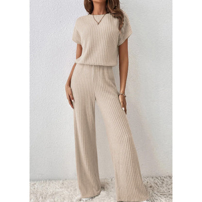 👚 50% RABATT! 🔥 Damen Zweiteiler aus Rippstrick – Oberteil & Weite Hose, Bequemer Schnitt & Perfekt Für Einen Stilvollen, Sofortigen Look 💃