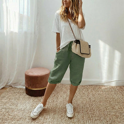 🔥New Hot Sale 🔥Lässige Caprihosen aus Baumwoll-Leinen für Damen✨