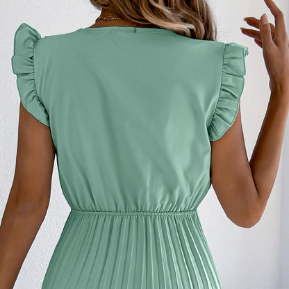 🎁 2026 Neuheit – 50 % Rabatt! 👗🌸 Spitzenkleid mit V-Ausschnitt, Rüschen und tailliertem Schnitt ✨