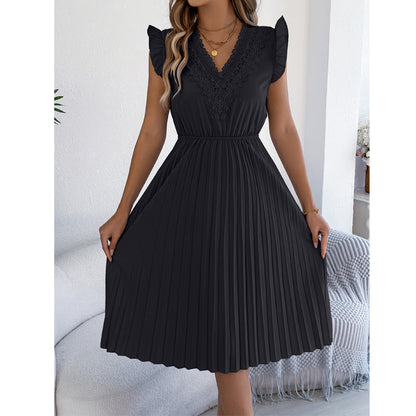 🎁 2026 Neuheit – 50 % Rabatt! 👗🌸 Spitzenkleid mit V-Ausschnitt, Rüschen und tailliertem Schnitt ✨