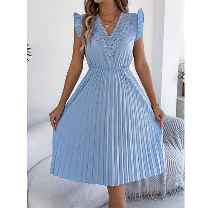 🎁 2026 Neuheit – 50 % Rabatt! 👗🌸 Spitzenkleid mit V-Ausschnitt, Rüschen und tailliertem Schnitt ✨