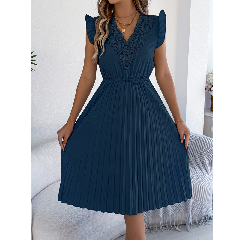 🎁 2026 Neuheit – 50 % Rabatt! 👗🌸 Spitzenkleid mit V-Ausschnitt, Rüschen und tailliertem Schnitt ✨