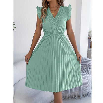 🎁 2026 Neuheit – 50 % Rabatt! 👗🌸 Spitzenkleid mit V-Ausschnitt, Rüschen und tailliertem Schnitt ✨