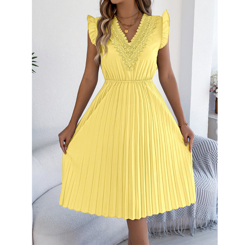 🎁 2026 Neuheit – 50 % Rabatt! 👗🌸 Spitzenkleid mit V-Ausschnitt, Rüschen und tailliertem Schnitt ✨