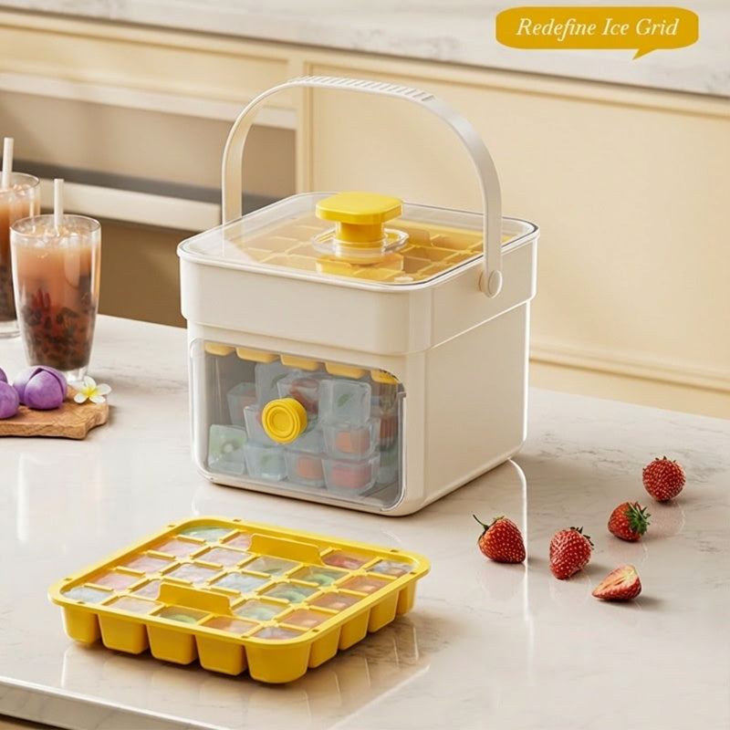 🧊 Eiswürfelform mit Aufbewahrungsbehälter & Ein-Knopf-Bedienung – müheloses Entnehmen, perfekt für Zuhause, Partys & Balkon
