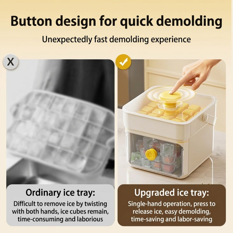 🧊 Eiswürfelform mit Aufbewahrungsbehälter & Ein-Knopf-Bedienung – müheloses Entnehmen, perfekt für Zuhause, Partys & Balkon
