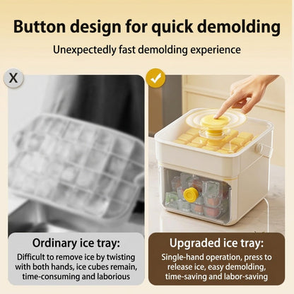 🧊 Eiswürfelform mit Aufbewahrungsbehälter & Ein-Knopf-Bedienung – müheloses Entnehmen, perfekt für Zuhause, Partys & Balkon