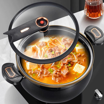 ✨ Mikro-Drucktopf mit Antihaft-Emaille-Beschichtung – robust, langlebig & leicht zu reinigen – für alle Herdarten geeignet – spart Zeit & Energie