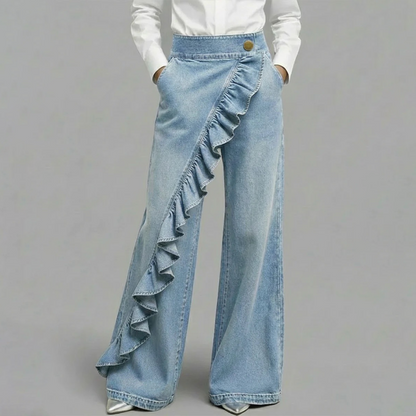 👖 50% RABATT! 🔥 Weite Jeanshose mit asymmetrischen Volants – Premium-Denim – luxuriöser Look, bequemer Stretch & perfekt für einen stilvollen Auftritt