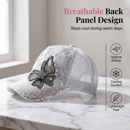 Baseballkappe mit Strass-Schmetterling und Pailletten
