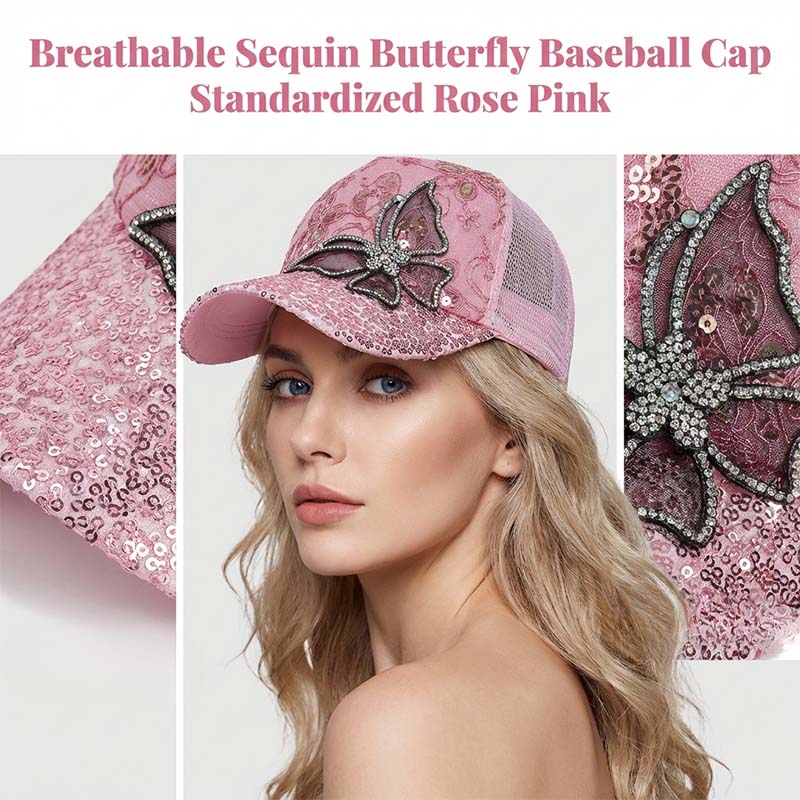 Baseballkappe mit Strass-Schmetterling und Pailletten