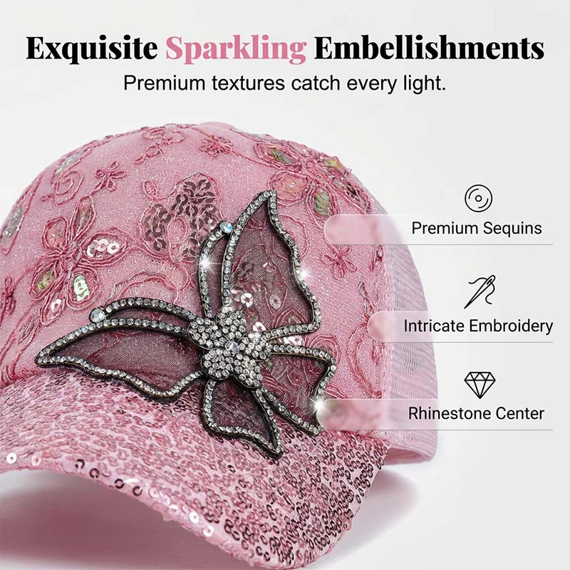 Baseballkappe mit Strass-Schmetterling und Pailletten