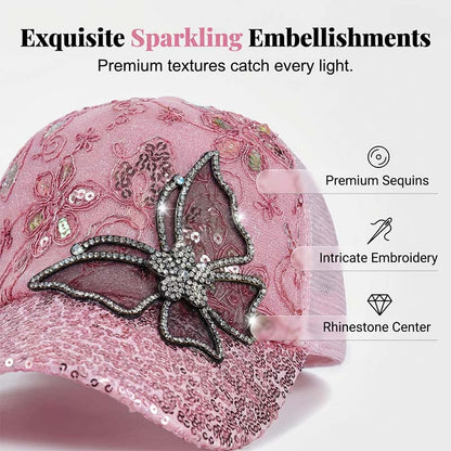 Baseballkappe mit Strass-Schmetterling und Pailletten