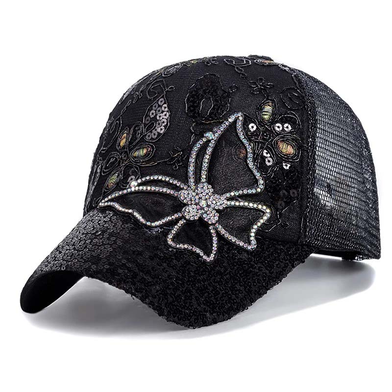 Baseballkappe mit Strass-Schmetterling und Pailletten
