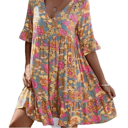 🌺 Zeitlich begrenztes Angebot – Lässiges Damenkleid mit V-Ausschnitt und Blumenmuster! Hol dir den Sommer-Look, der dich jeden Tag strahlen lässt. 🌸✨