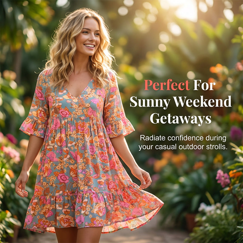 🌺 Zeitlich begrenztes Angebot – Lässiges Damenkleid mit V-Ausschnitt und Blumenmuster! Hol dir den Sommer-Look, der dich jeden Tag strahlen lässt. 🌸✨