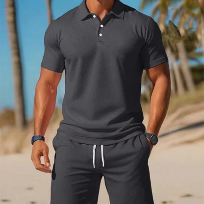 🔥Solange der Vorrat reicht 40 % Rabatt!🎉Zweiteiliges Sommer-Set für Herren aus Polohemd und Shorts