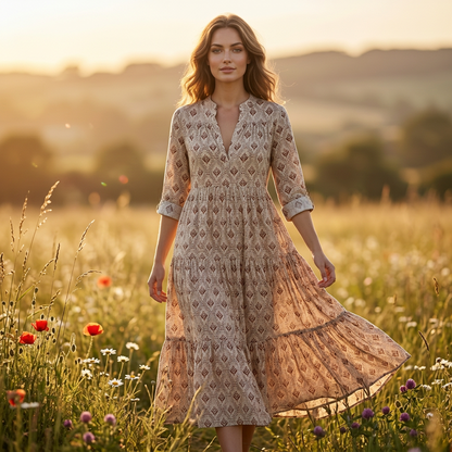 Damenkleid mit V-Ausschnitt, Übergröße, hochelastisch, mit Blumenmuster