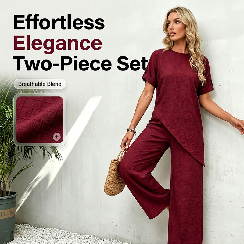 💃Stylischer Hingucker！Set mit asymmetrischem Oberteil + weiter Hose，bequem & figurfreundlich