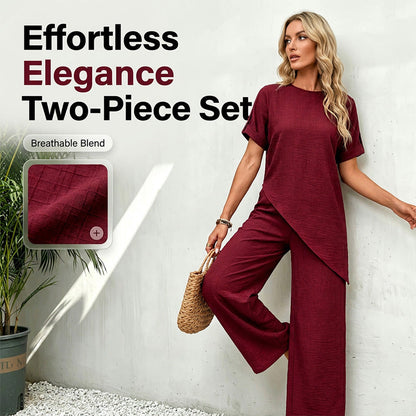 💃Stylischer Hingucker！Set mit asymmetrischem Oberteil + weiter Hose，bequem & figurfreundlich