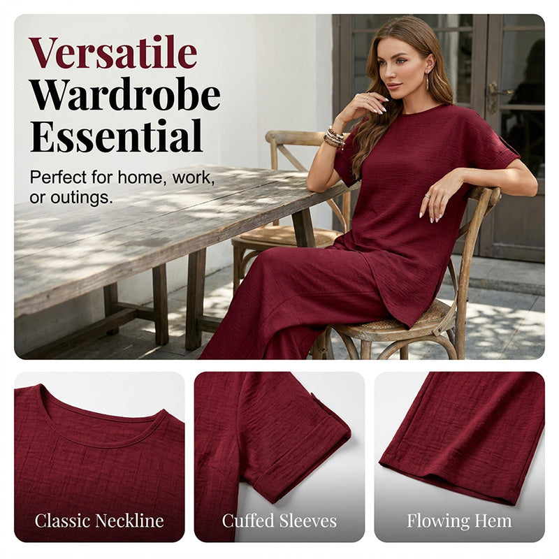 💃Stylischer Hingucker！Set mit asymmetrischem Oberteil + weiter Hose，bequem & figurfreundlich