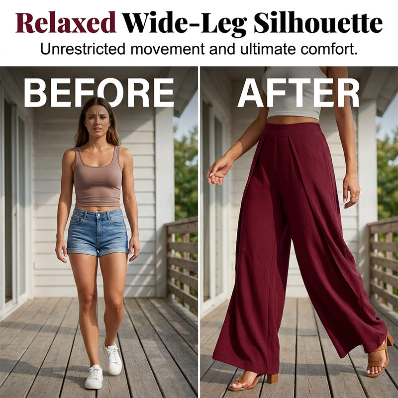 💃Stylischer Hingucker！Set mit asymmetrischem Oberteil + weiter Hose，bequem & figurfreundlich