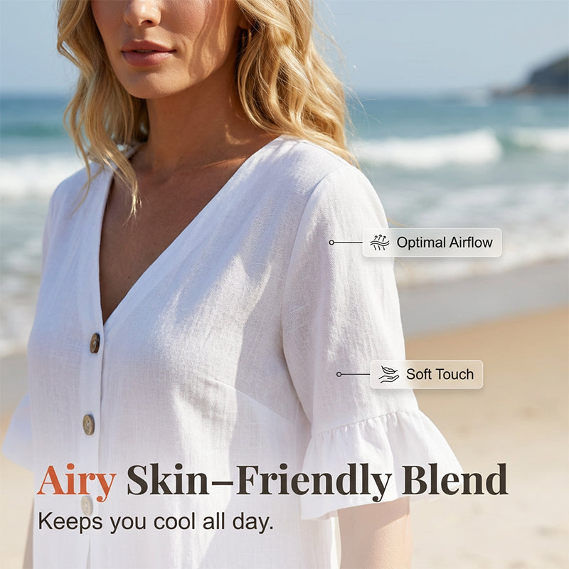 👗 Damen Kleid aus Baumwolle – einfarbig, bequem & atmungsaktiv – ideal für Alltag, Strand & Freizeit – leichter, lässiger Schnitt