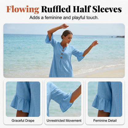 👗 Damen Kleid aus Baumwolle – einfarbig, bequem & atmungsaktiv – ideal für Alltag, Strand & Freizeit – leichter, lässiger Schnitt