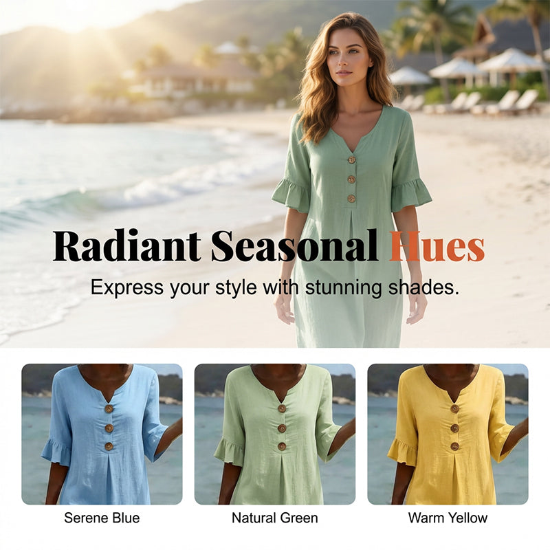 👗 Damen Kleid aus Baumwolle – einfarbig, bequem & atmungsaktiv – ideal für Alltag, Strand & Freizeit – leichter, lässiger Schnitt