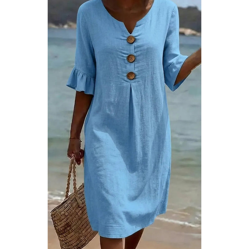 👗 Damen Kleid aus Baumwolle – einfarbig, bequem & atmungsaktiv – ideal für Alltag, Strand & Freizeit – leichter, lässiger Schnitt