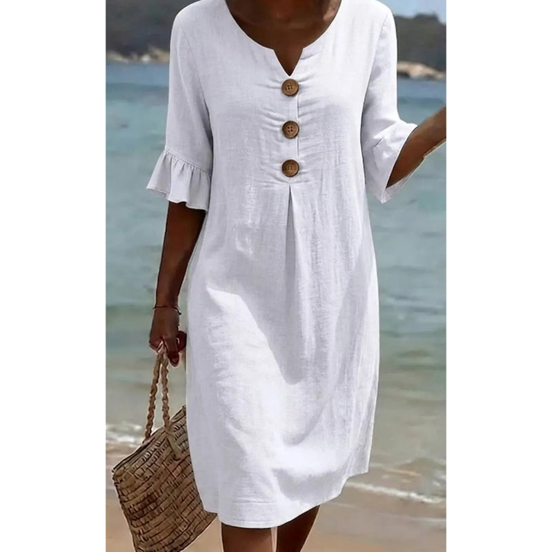 👗 Damen Kleid aus Baumwolle – einfarbig, bequem & atmungsaktiv – ideal für Alltag, Strand & Freizeit – leichter, lässiger Schnitt